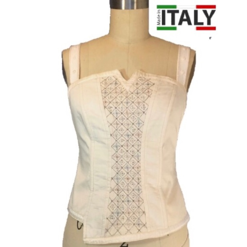 Like new Gattinoni Italy cotton Bustier Corset metallic embroidery top ivory xs